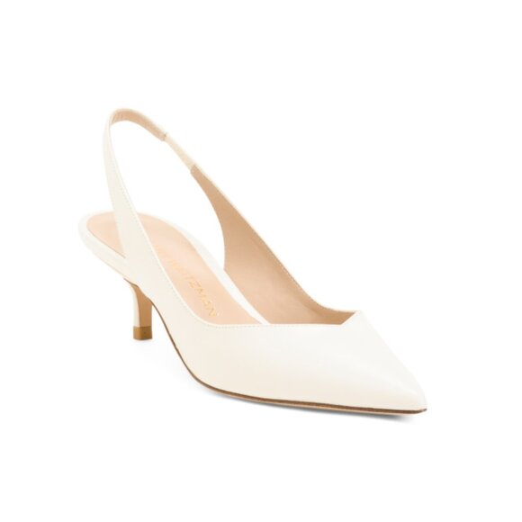 STUART WEITZMAN Cream Made In Spain Leather Eva 50 Slingback Heels - Picture 1 of 2